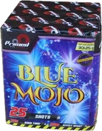 Blue Mojo 25-shot F3 cake firework by Primed Pyrotechnics