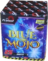 Blue Mojo 25-shot F3 cake firework by Primed Pyrotechnics