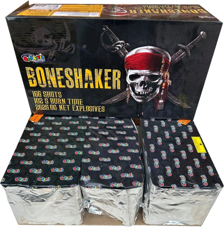Boneshaker Compound 166-shot fanned F3 compound firework by Galactic Fireworks