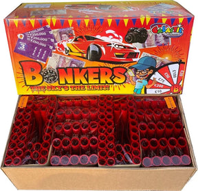 Bonkers 126-shot fanned F2 compound firework by Galactic Fireworks