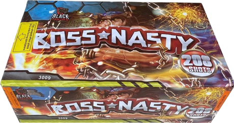 Boss Nasty 208-shot fanned F3 cake firework by Black Panther