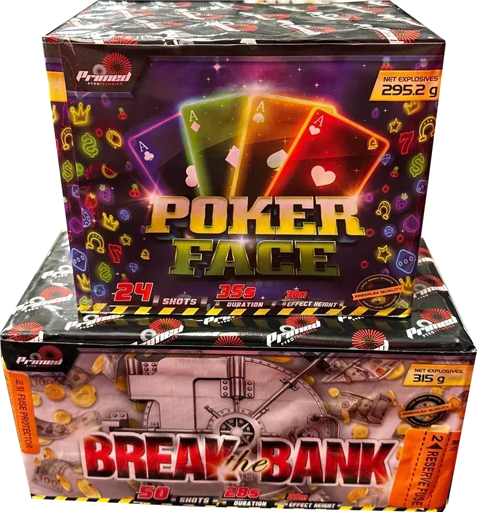 Break The Bank & Poker Face firework bundle by Primed Pyrotechnics
