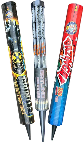 Candle Trio 876-shot Roman candle bundle: Bazinga, Gauntlet and Gatling Gun