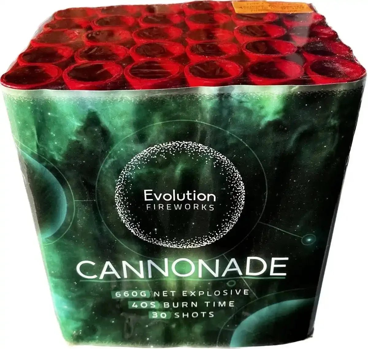 Cannonade 30-shot F3 cake firework by Evo Fireworks