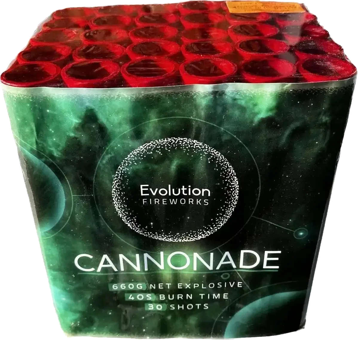 Cannonade 30-shot F3 cake firework by Evo Fireworks