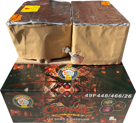 Carnage 150-shot fanned compound firework by Brothers Pyrotechnics