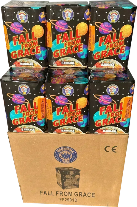Fall From Grace 12-case deal by Brothers Pyrotechnics - 16-shot cakes with golden bursts and blues