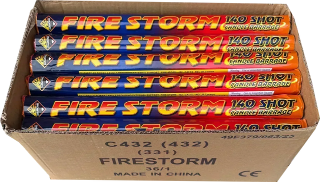 Case of Fire Storm 140 fireworks - bulk buy roman candles