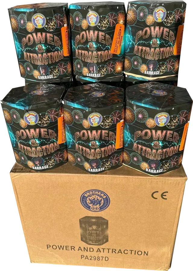 12x Power & Attraction cake case, Brothers Pyrotechnics, 1.3G F2