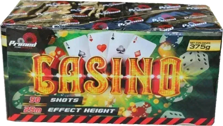 Casino 50-shot cake firework by Primed Pyrotechnics