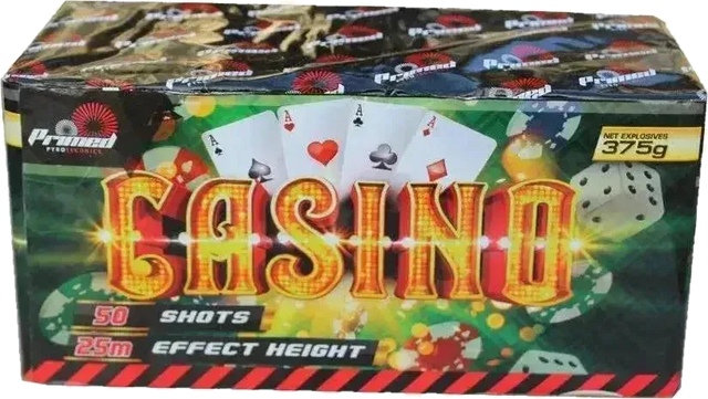Casino 50-shot cake firework by Primed Pyrotechnics