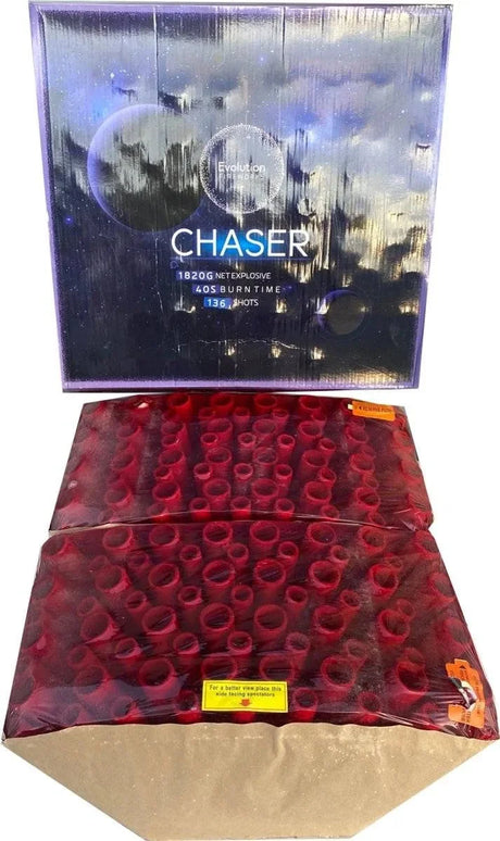 Chaser 136-shot fanned F3 compound firework by Evo Fireworks