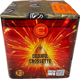 Colourful Crossette 25-shot low-noise F2 cake firework by Celtic