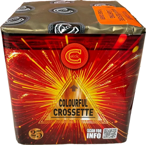 Colourful Crossette 25-shot low-noise F2 cake firework by Celtic