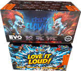 Creepy Clowns & Love It Loud firework bundle by Evo Fireworks and Galactic Fireworks