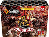 Crusader 50-shot fanned F3 cake firework by Cube Fireworks
