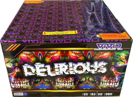 Delirious 83-shot fanned F3 cake firework by Vivid