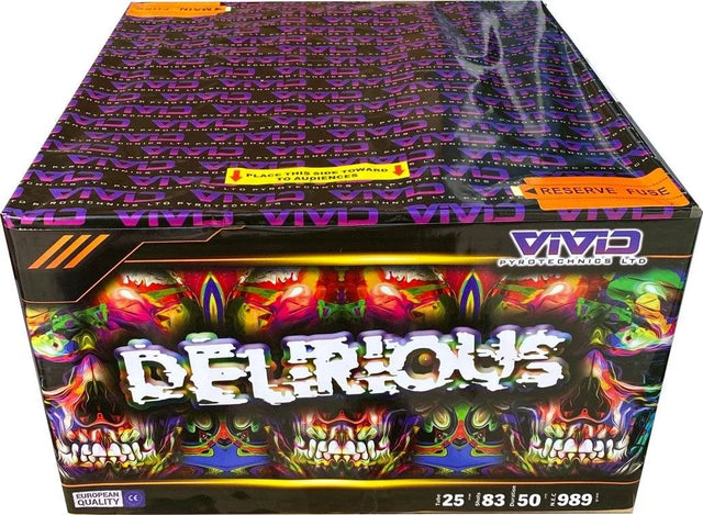Delirious 83-shot fanned F3 cake firework by Vivid