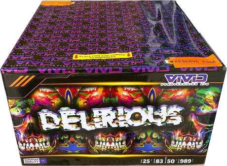 Delirious 83-shot fanned F3 cake firework by Vivid
