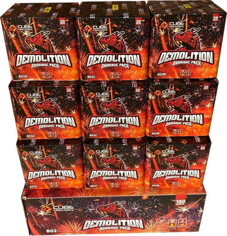 Demolition 9-cake F2 cake pack firework by Cube Fireworks
