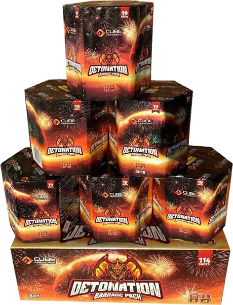 Detonation 6-cake F2 cake pack firework by Cube Fireworks