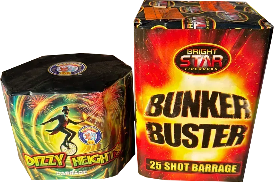 Dizzy Heights & Bunker Buster firework bundle by Mixed