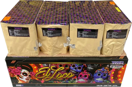 El Loco 268-shot fanned F3 compound firework by Vivid