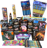 Electrifying Pack complete display, all twenty fireworks, rockets and sparklers