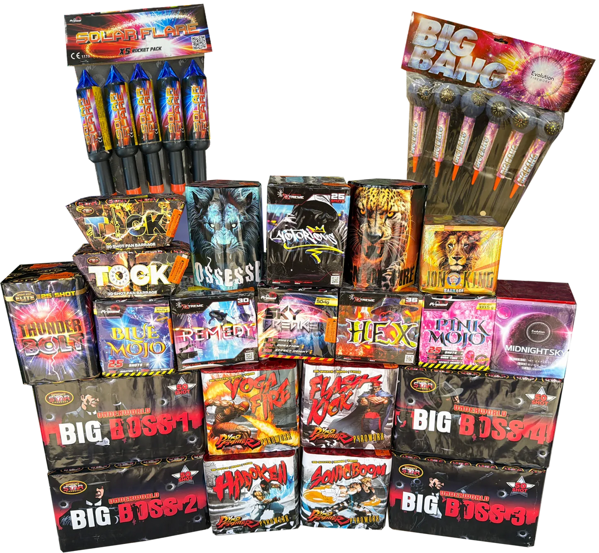 Firework Frenzy 32-piece complete display firework pack by Galactic Fireworks