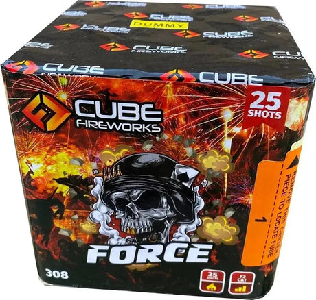 Force 25-shot F2 garden cake firework by Cube Fireworks