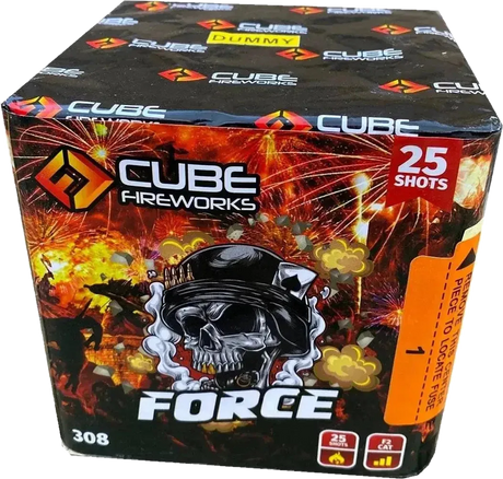 Force 25-shot F2 garden cake firework by Cube Fireworks