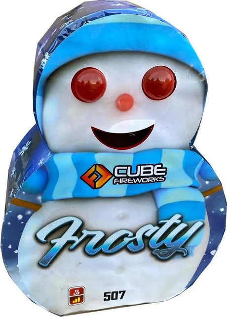 Frosty The Snowman shaped fountain firework by Cube Fireworks with flashing eyes