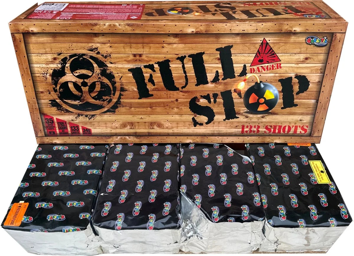 Full Stop 133-shot fanned F3 compound firework by Galactic Fireworks