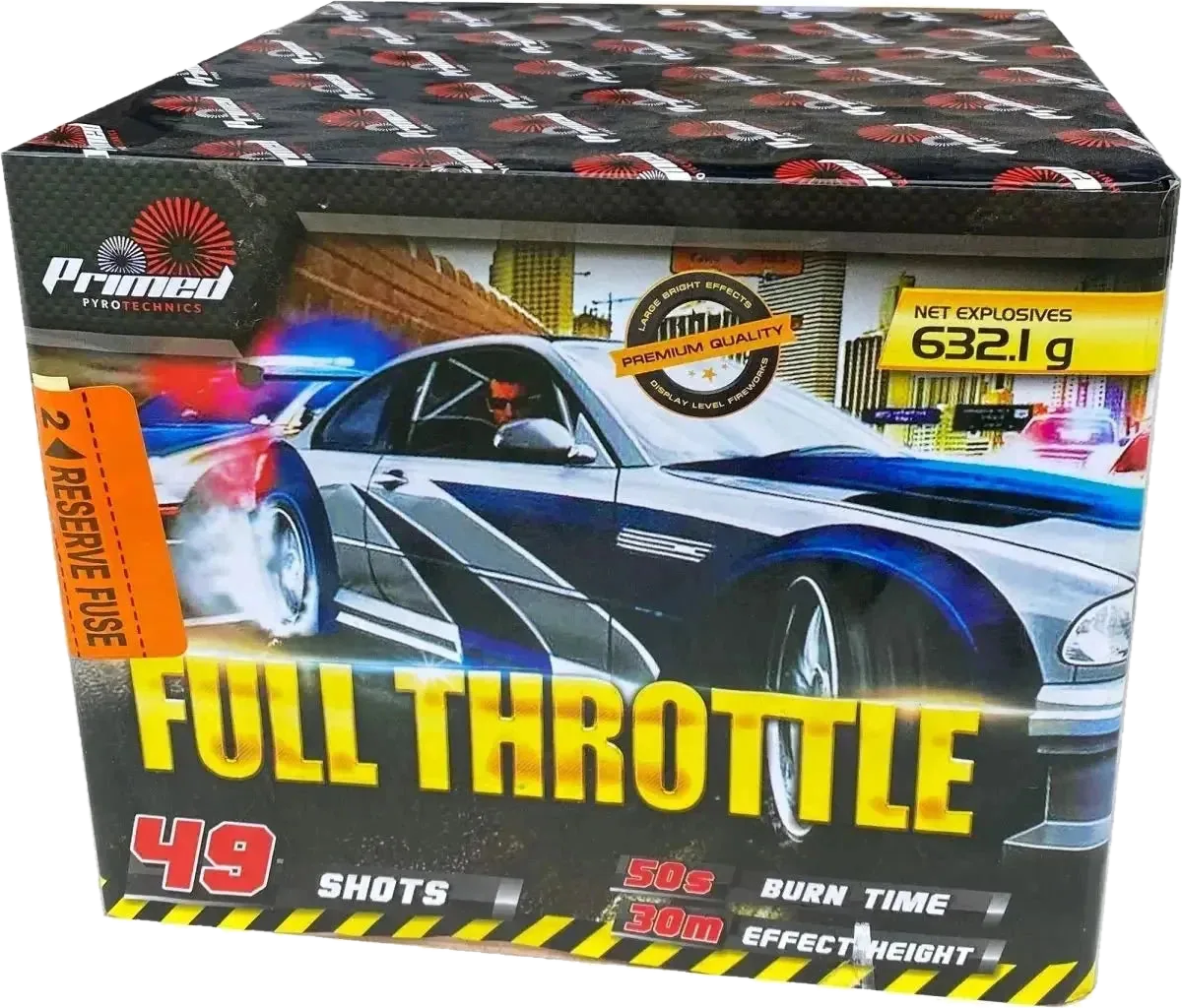 Full Throttle 49-shot F3 cake firework by Primed Pyrotechnics