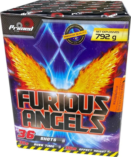 Furious Angels 36-shot F3 cake firework by Primed Pyrotechnics