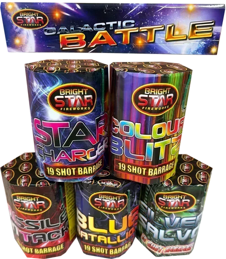 Galactic Battle 5-cake low-noise F2 cake pack firework by Bright Star