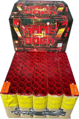 Game Over 100-shot finale compound firework by Pyroworx, shown out of box