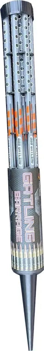 Gatling Barrage 300-shot candle battery firework by Cube Fireworks — product packaging