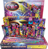 Giant Bonfire Box selection box by Bright Star, containing 26 mixed fireworks including rockets, fountains, and Roman candles