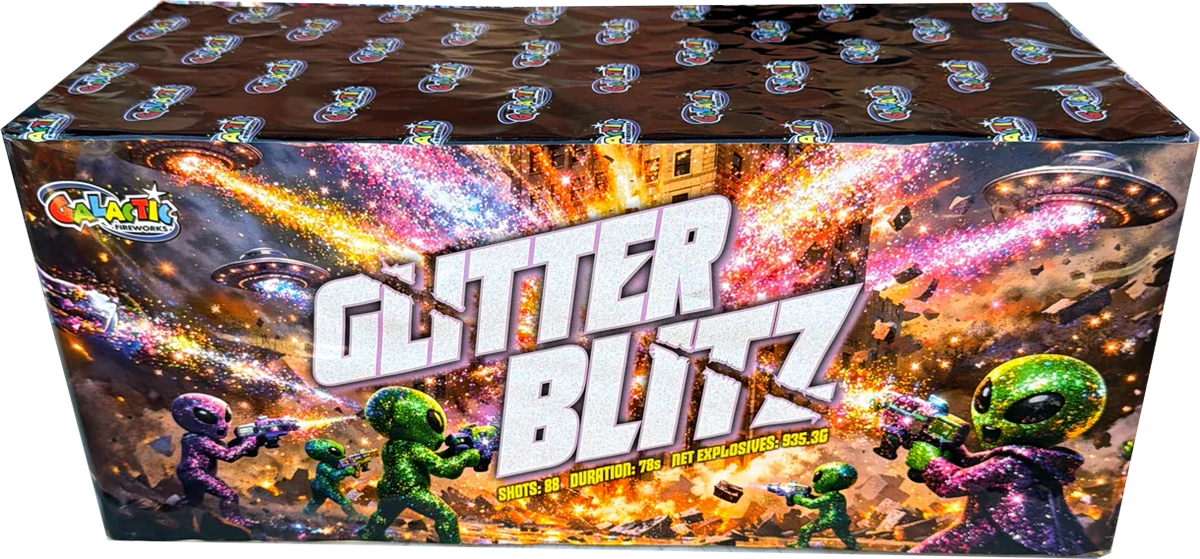 Glitter Blitz 88-shot F3 cake firework by Galactic Fireworks