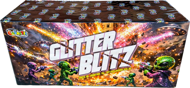 Glitter Blitz 88-shot F3 cake firework by Galactic Fireworks