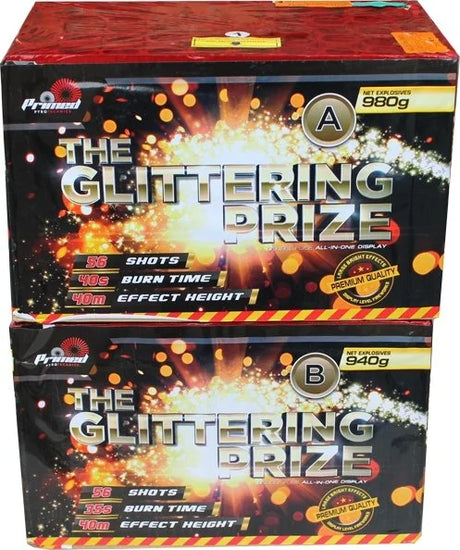 Glittering Prize twin-pack fanned F3 cakes by Primed Pyrotechnics
