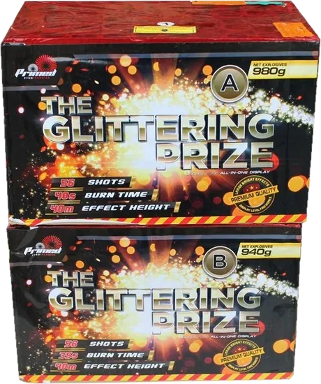 Glittering Prize twin-pack fanned F3 cakes by Primed Pyrotechnics