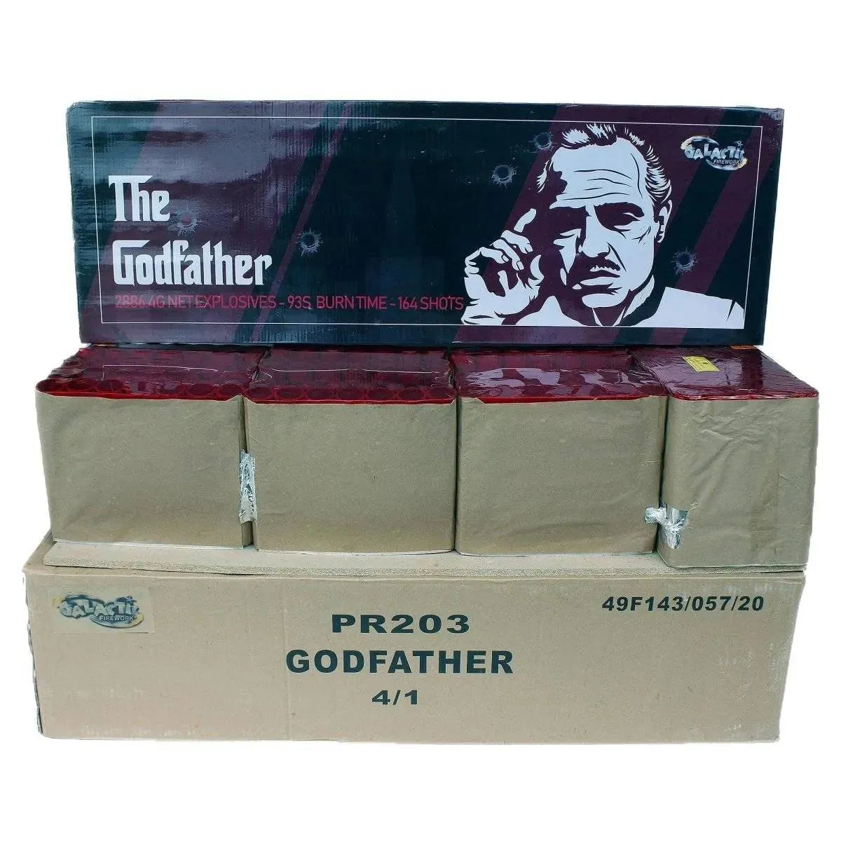 Godfather firework by Galactic, 164-shot 1.3G F3 fanned compound cake