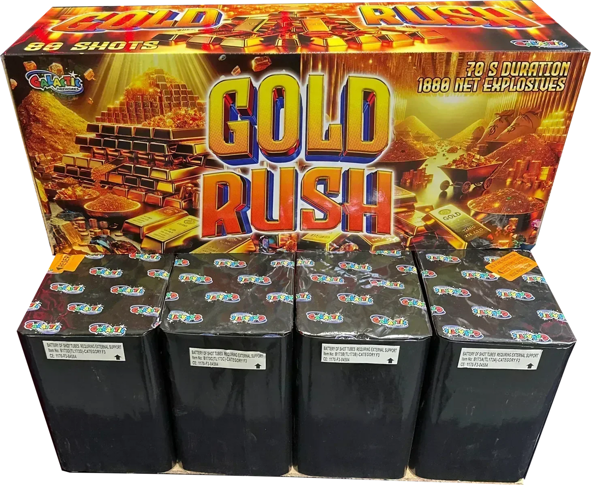 Gold Rush 80-shot F3 compound firework by Galactic Fireworks
