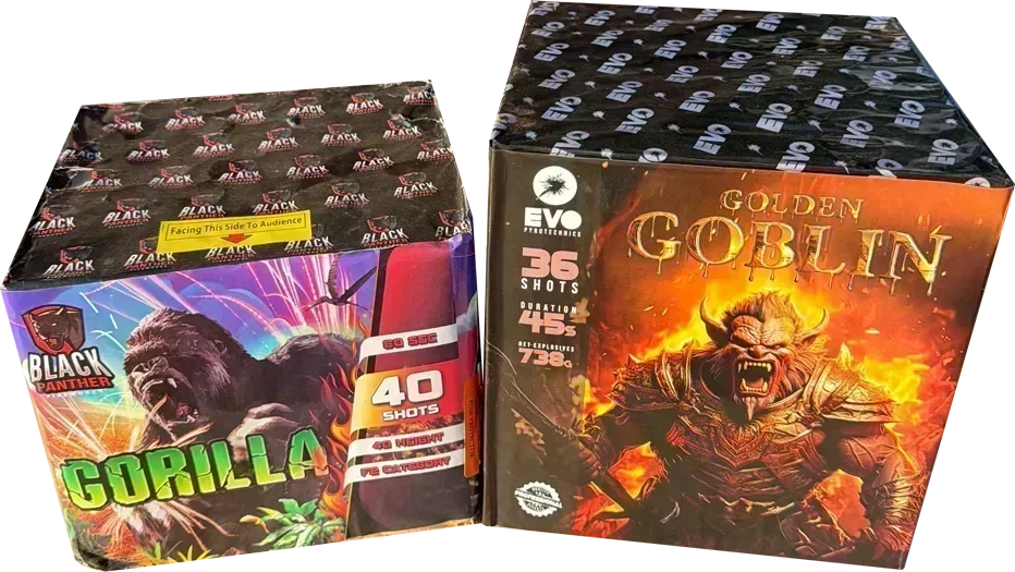 Gorilla and Golden Goblin F3 cake firework twin deal