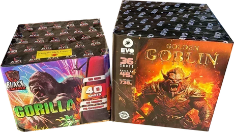 Gorilla and Golden Goblin F3 cake firework twin deal