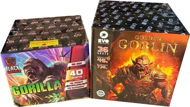 Gorilla and Golden Goblin F3 cake firework twin deal