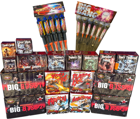 Guy Fawkes Pack 28-piece complete display firework pack by Galactic Fireworks