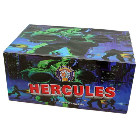 Hercules 107-shot fanned F3 cake firework by Brothers Pyrotechnics